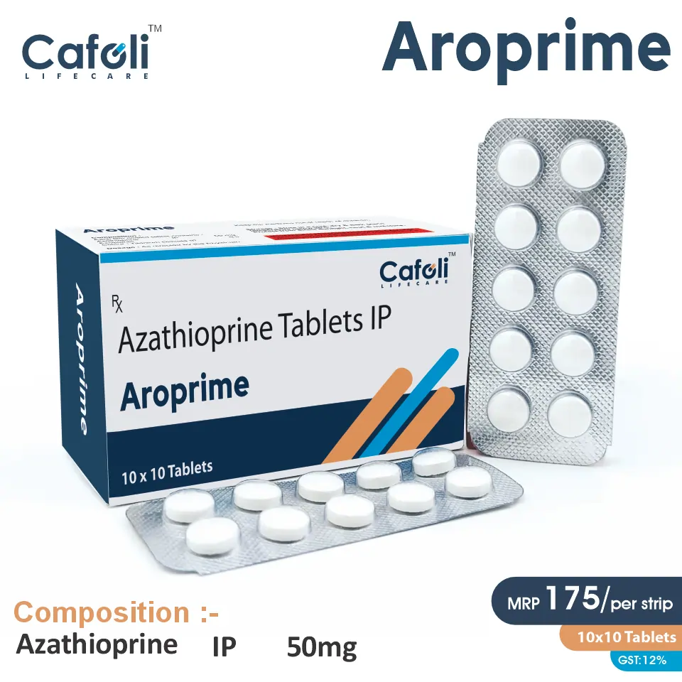 Azathioprine 50mg Tablet is an immunosuppressant used in organ transplants & autoimmune disorders. WHO GMP certified, available for PCD pharma franchise at competitive pricing.